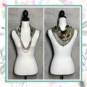 🍒 ANIMAL SCARF GOLD NECKLACE CHAIN LEOPARD SILK